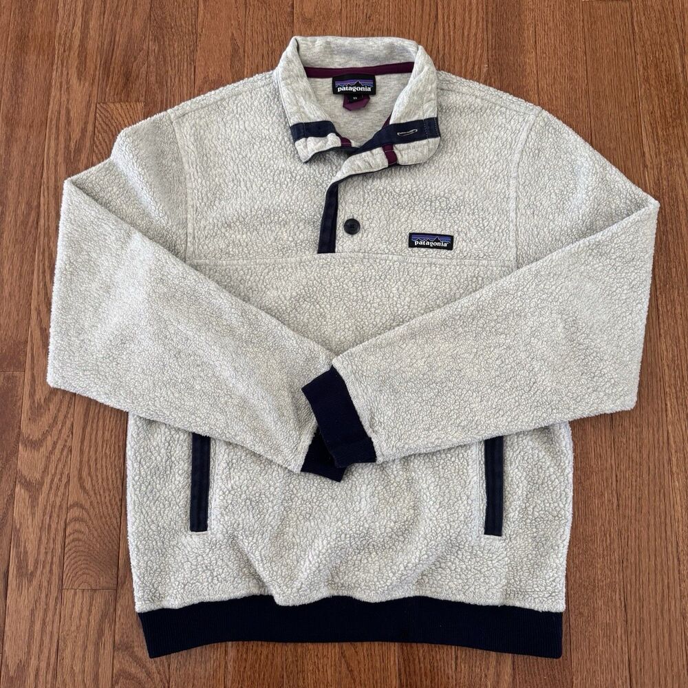 Patagonia Men’s Shearling Button Pullover XS Oatmeal Heather Fleece Sweatshirt